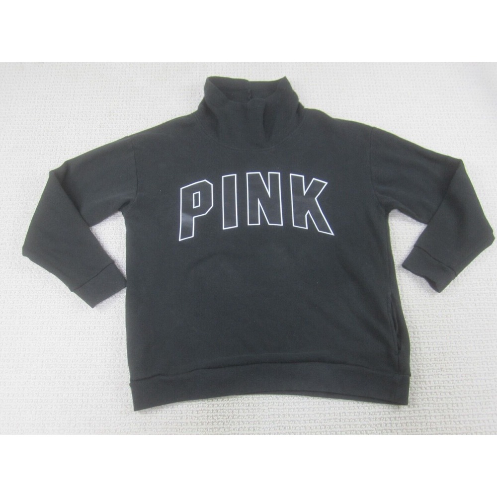 PINK‎ Sweatshirt Womens Small Black Pullover Boyfriend Sweater Victoria Secret